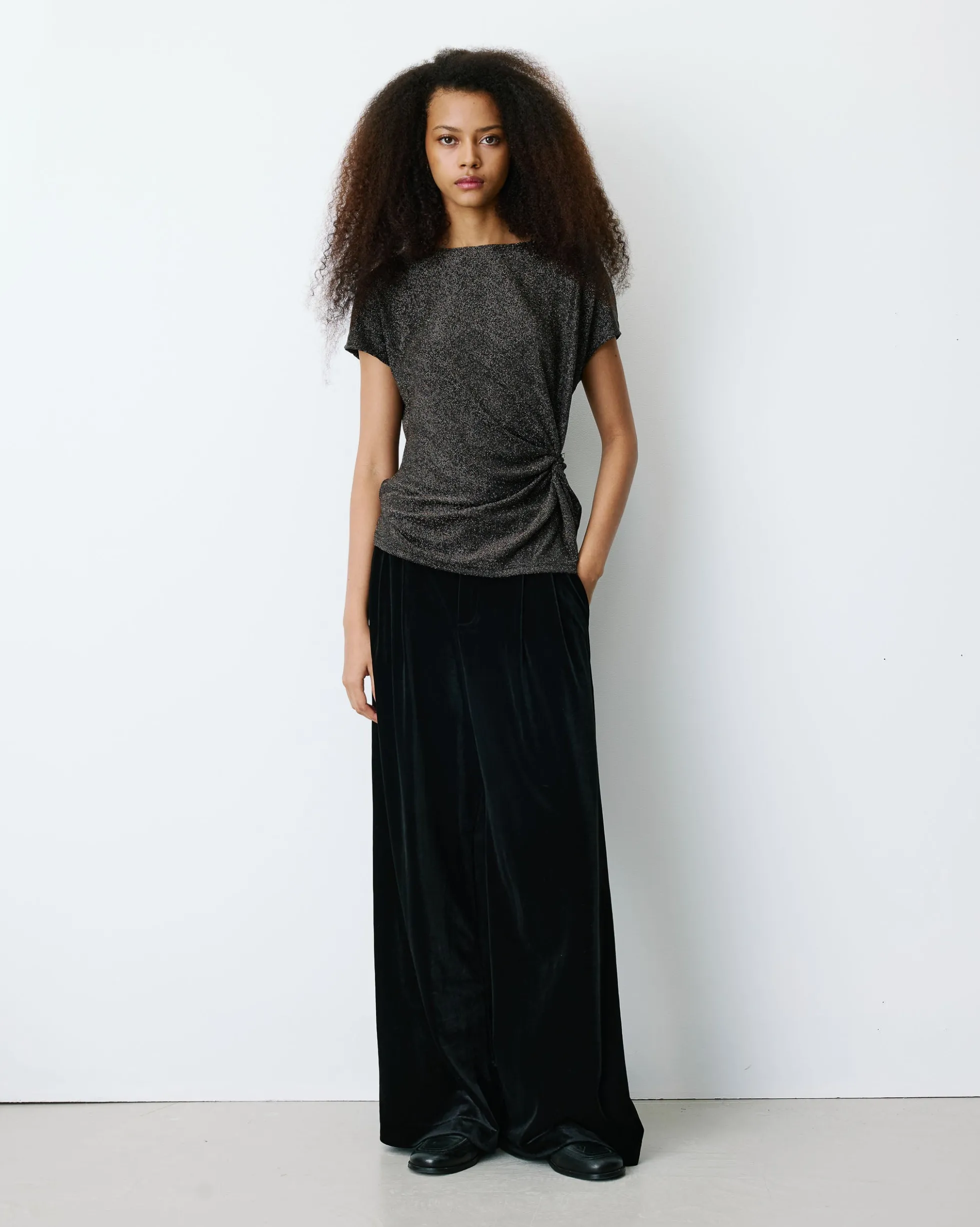 T-shirt drapé en jersey lurex manches courtes gold Baly