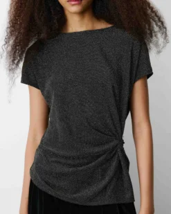 T-shirt drapé en jersey lurex manches courtes gold Baly