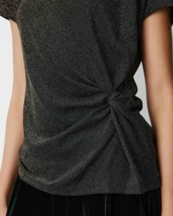 T-shirt drapé en jersey lurex manches courtes gold Baly