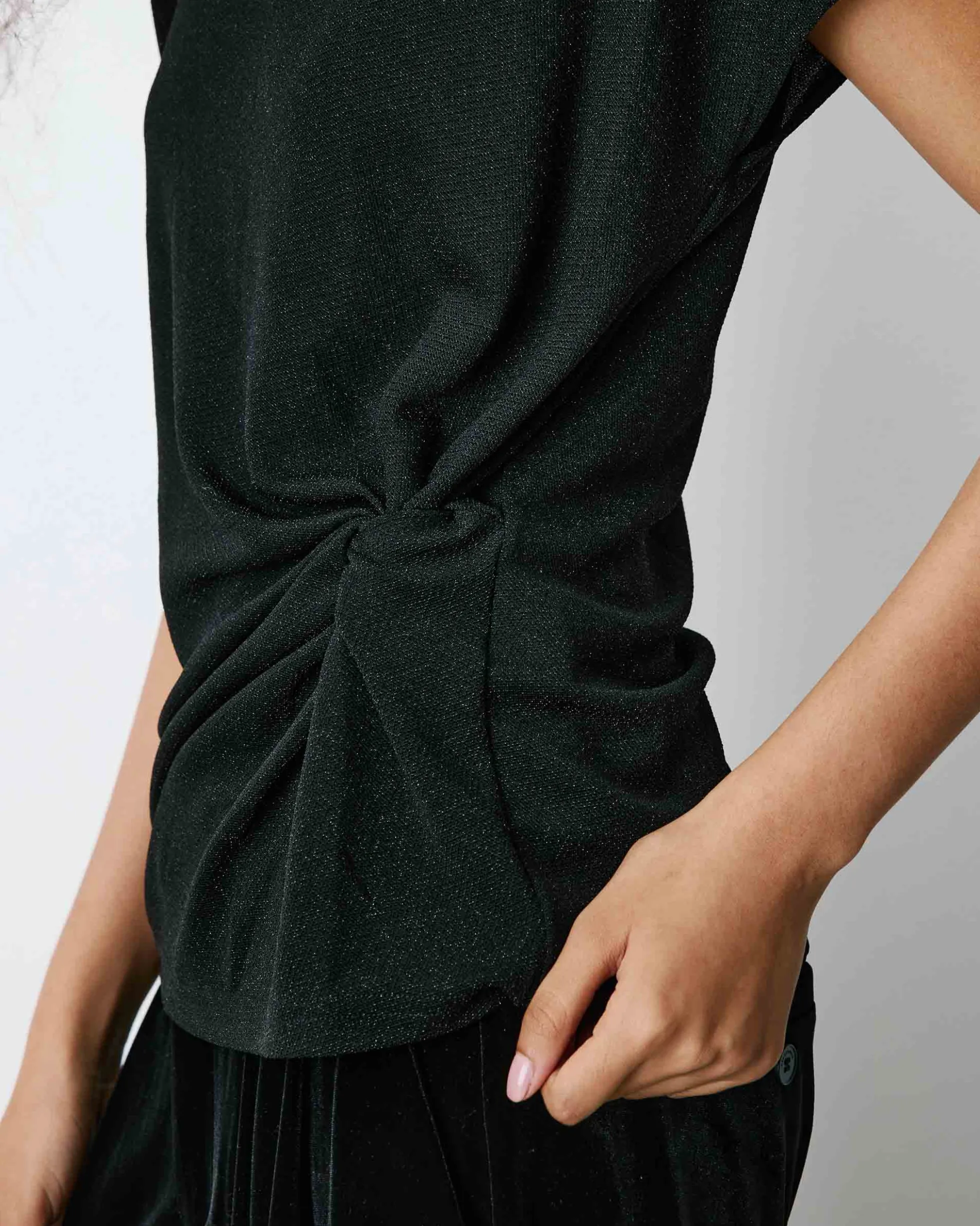 T-shirt drapé en jersey lurex manches courtes noir Baly