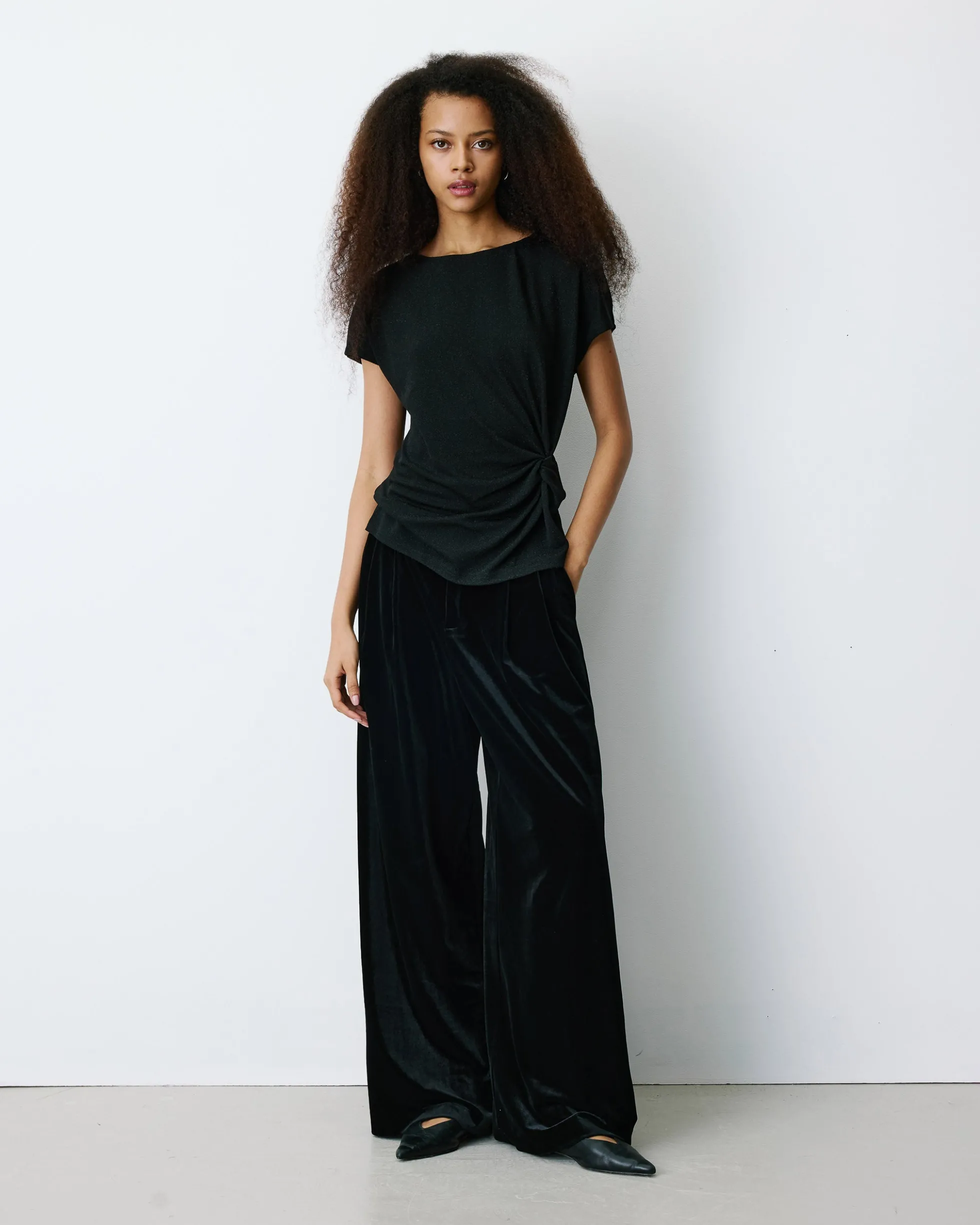 T-shirt drapé en jersey lurex manches courtes noir Baly