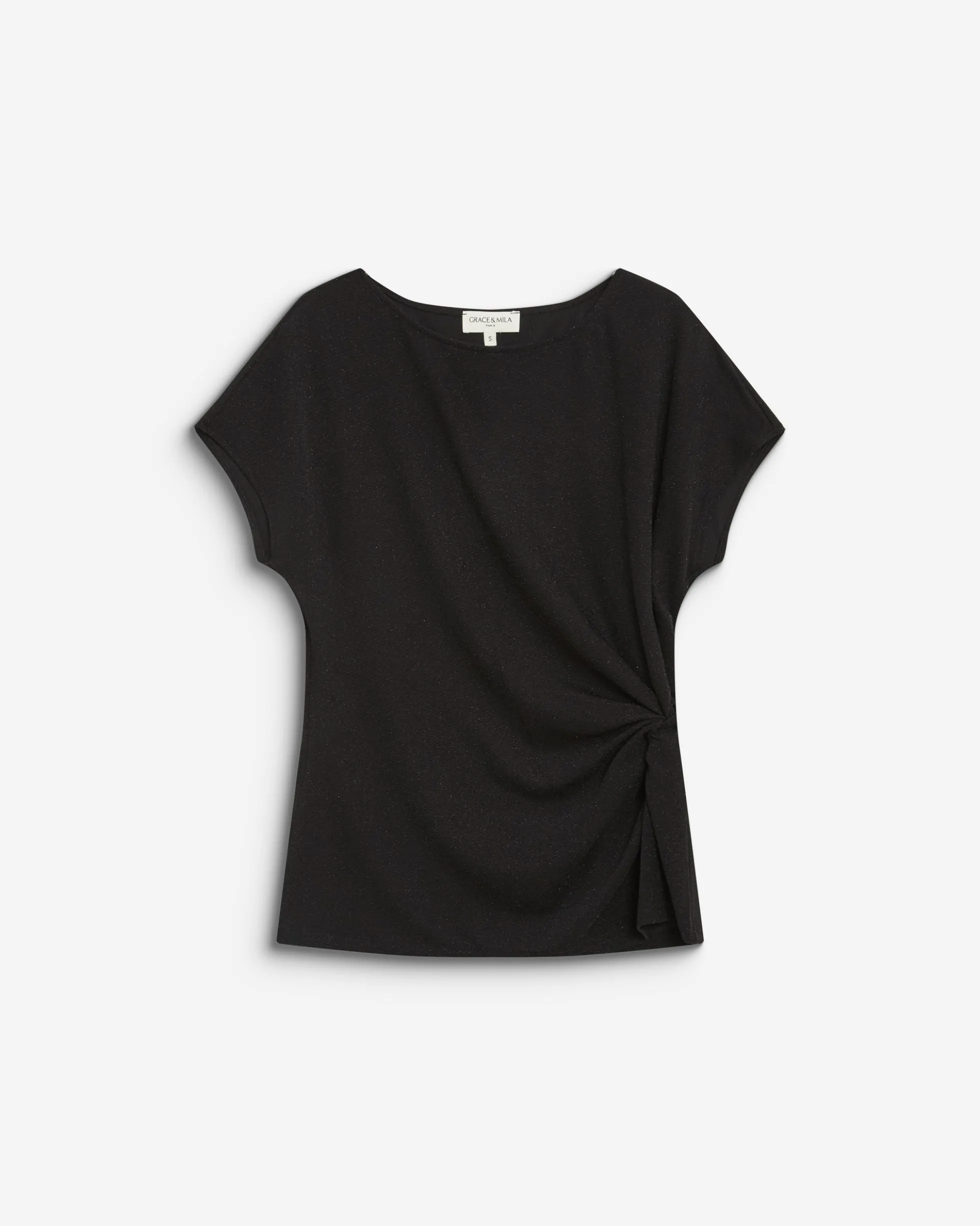T-shirt drapé en jersey lurex manches courtes noir Baly