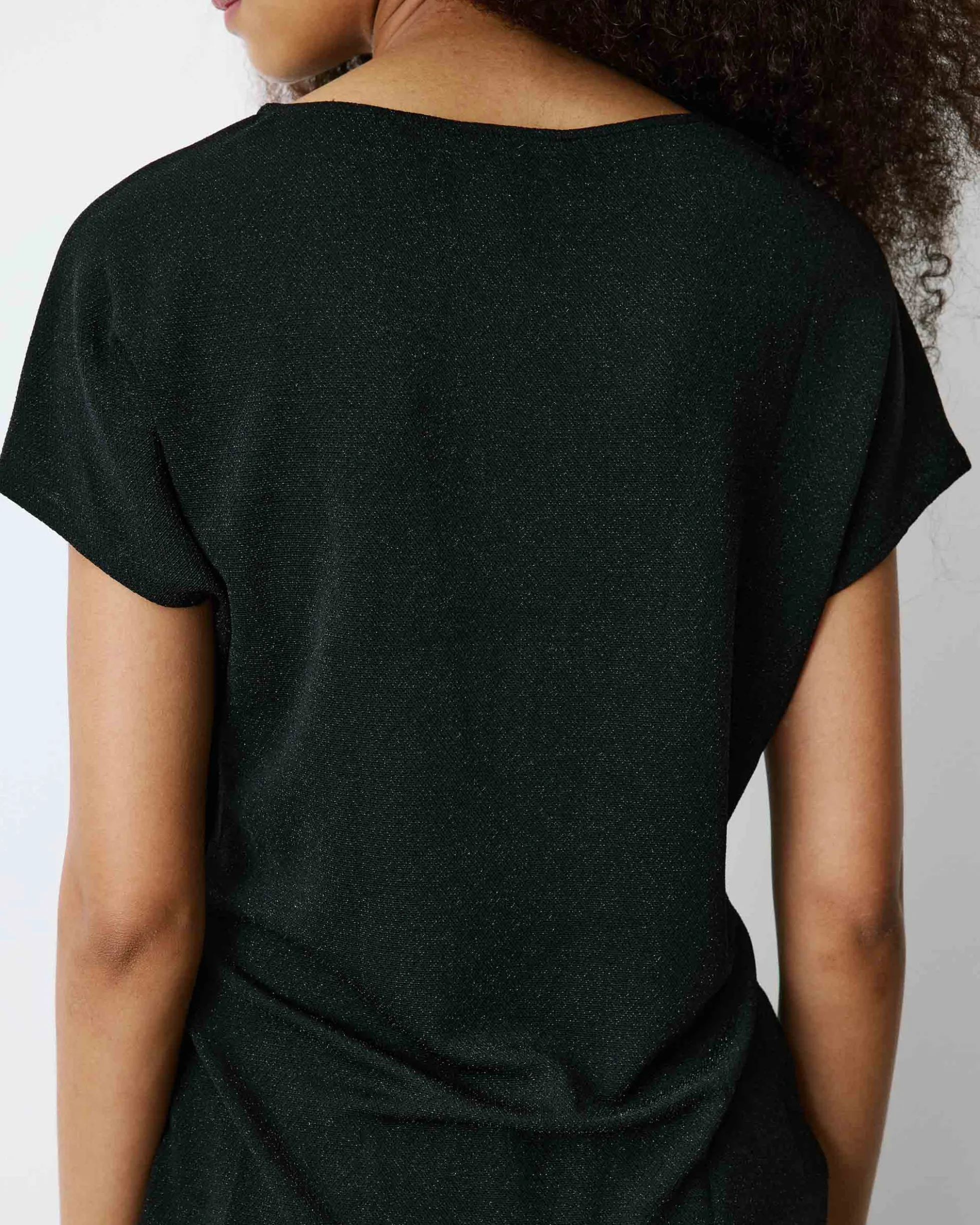 T-shirt drapé en jersey lurex manches courtes noir Baly