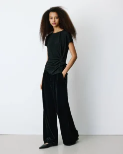 T-shirt drapé en jersey lurex manches courtes noir Baly