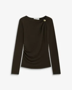 T-shirt drapé près du corps à boucle dorée chocolat Bijou
