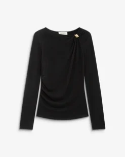 T-shirt drapé près du corps à boucle dorée noir Bijou