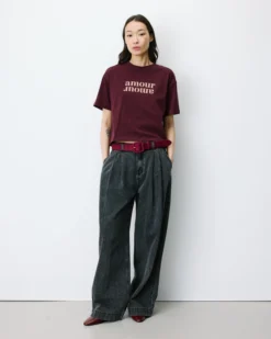 T-shirt en coton manches courtes à inscription aubergine Anis