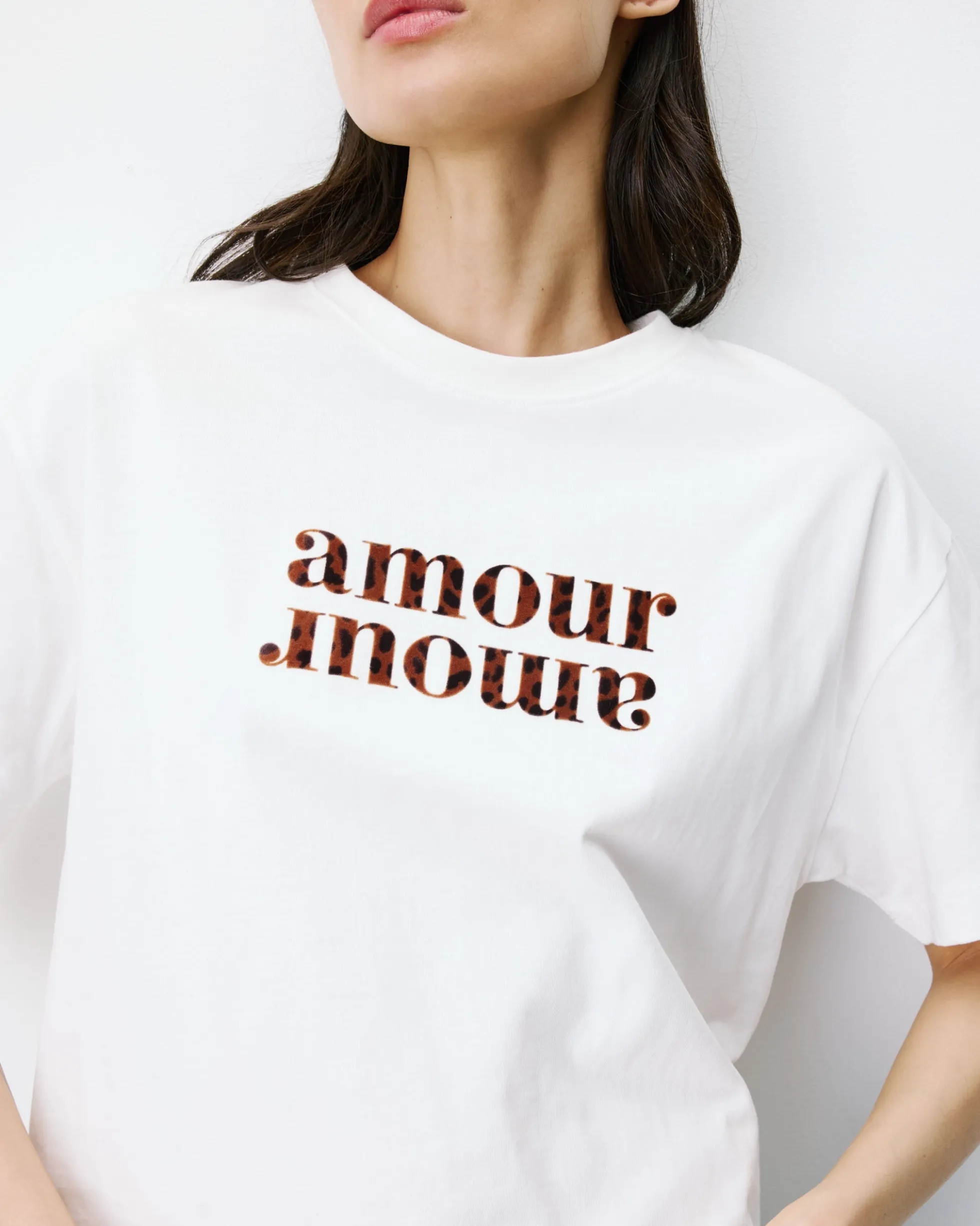 T-shirt en coton manches courtes à inscription ivoire Anis