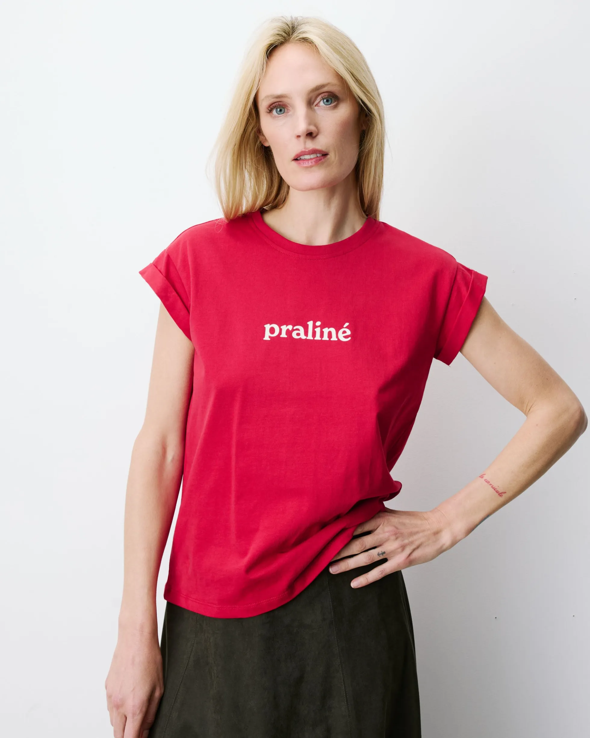 T-shirt en coton manches courtes à inscription rouge Atlas