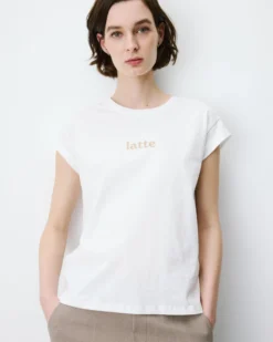T-shirt en coton manches courtes à inscription ivoire Atlas