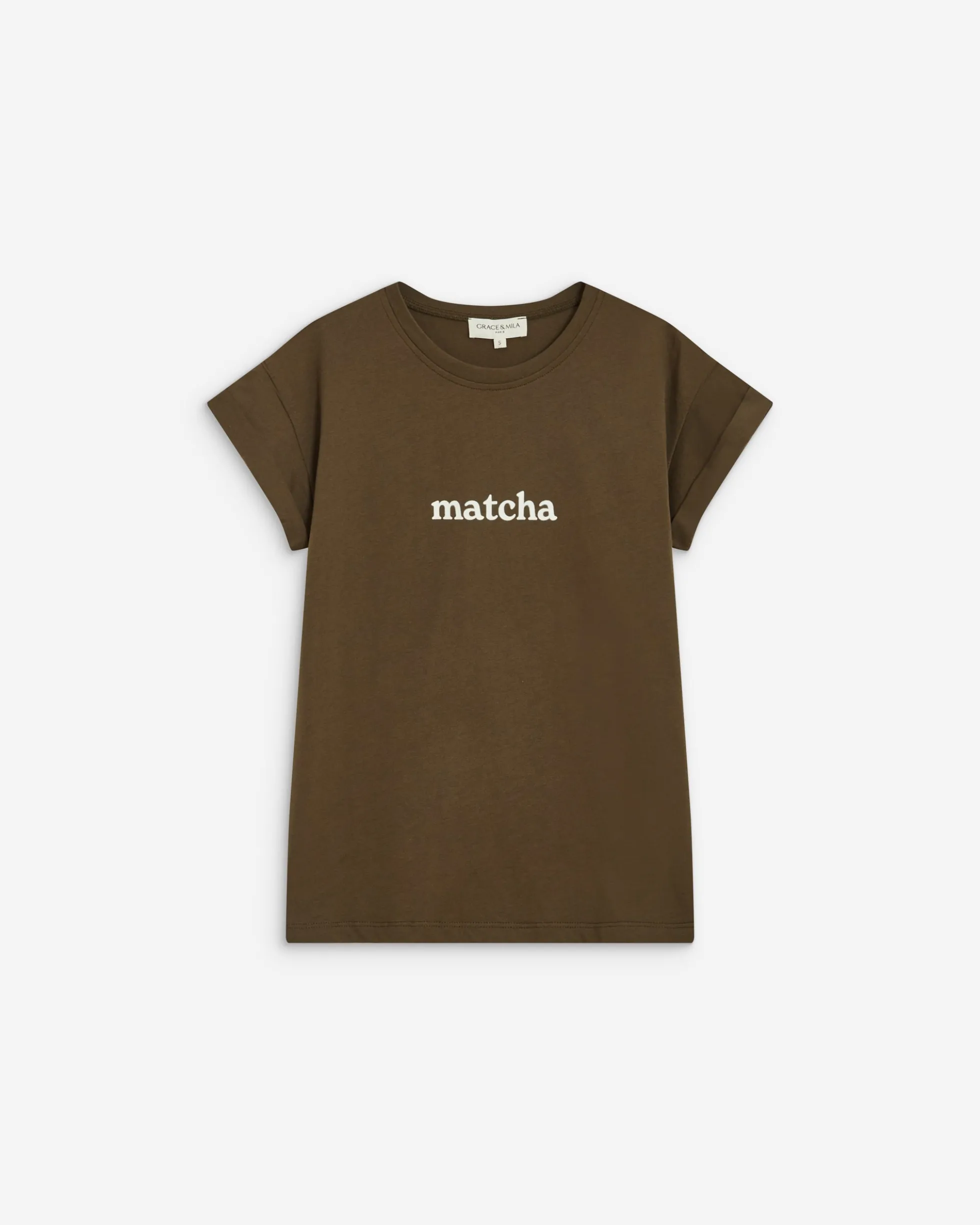T-shirt en coton manches courtes à inscription kaki Atlas