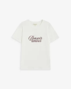 T-shirt en coton à message imprimé ivoire Amadis