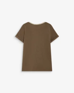 T-shirt manches courtes col V contrasté kaki Aurelien