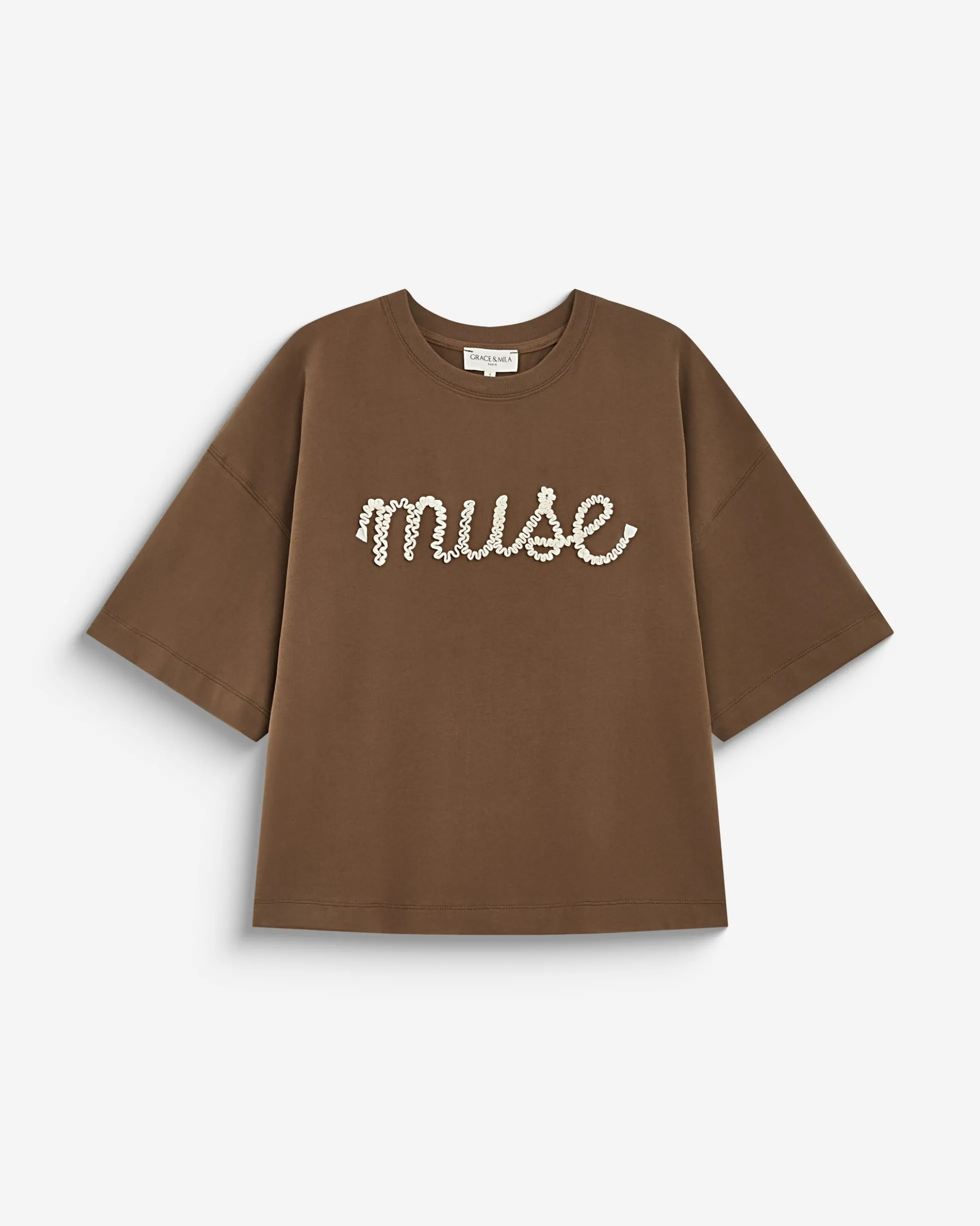 T-shirt oversize en coton à message brodé olive Borys