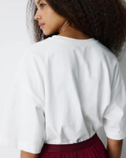 T-shirt oversize en coton à message brodé ecru Borys
