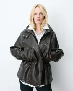 Veste ample similicuir taille ajustable chocolat Auburn