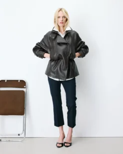 Veste ample similicuir taille ajustable chocolat Auburn
