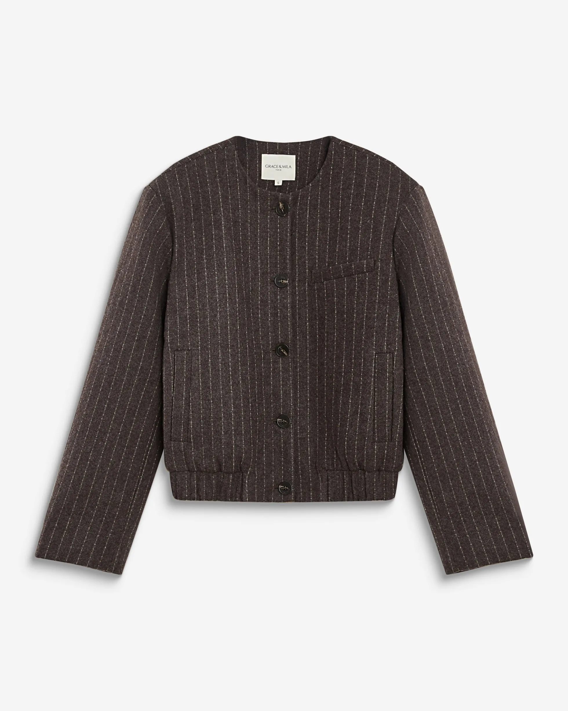 Veste boxy en laine mélangée rayée chocolat Bruna