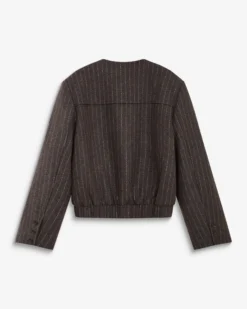 Veste boxy en laine mélangée rayée chocolat Bruna