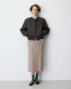 Veste boxy en laine mélangée rayée chocolat Bruna