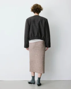 Veste boxy en laine mélangée rayée chocolat Bruna