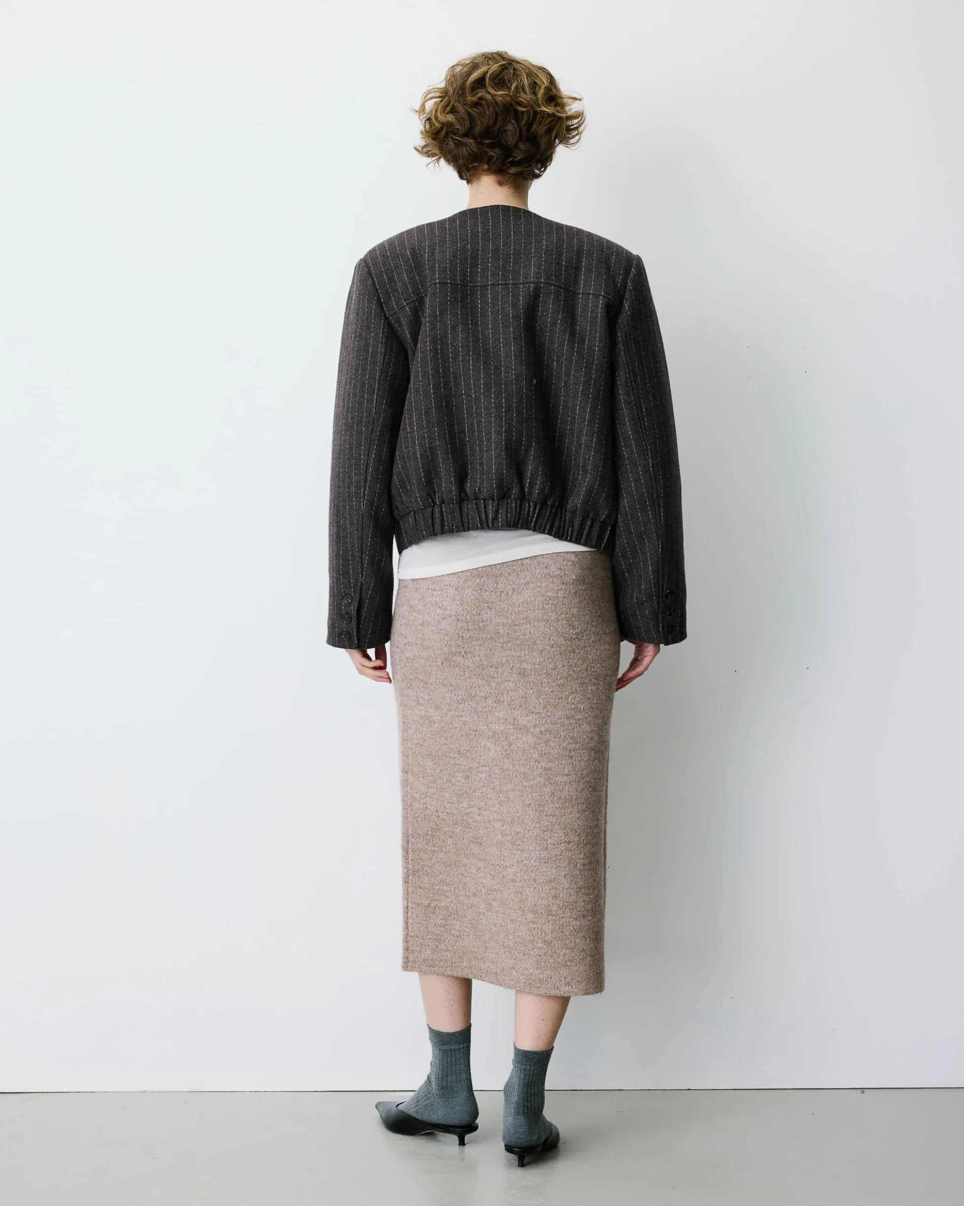 Veste boxy en laine mélangée rayée chocolat Bruna
