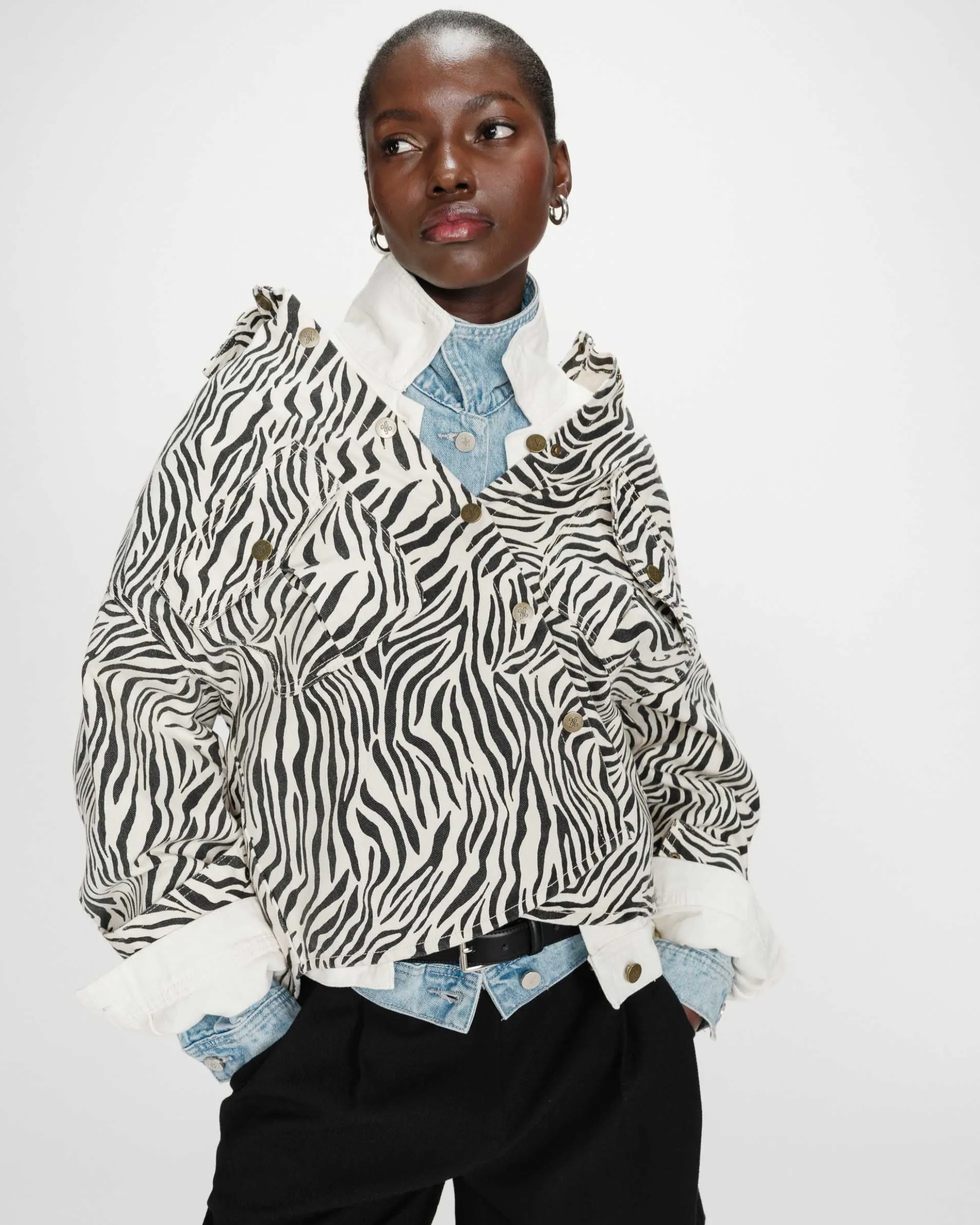 Veste chemise oversize en coton imprimé zebre Vana
