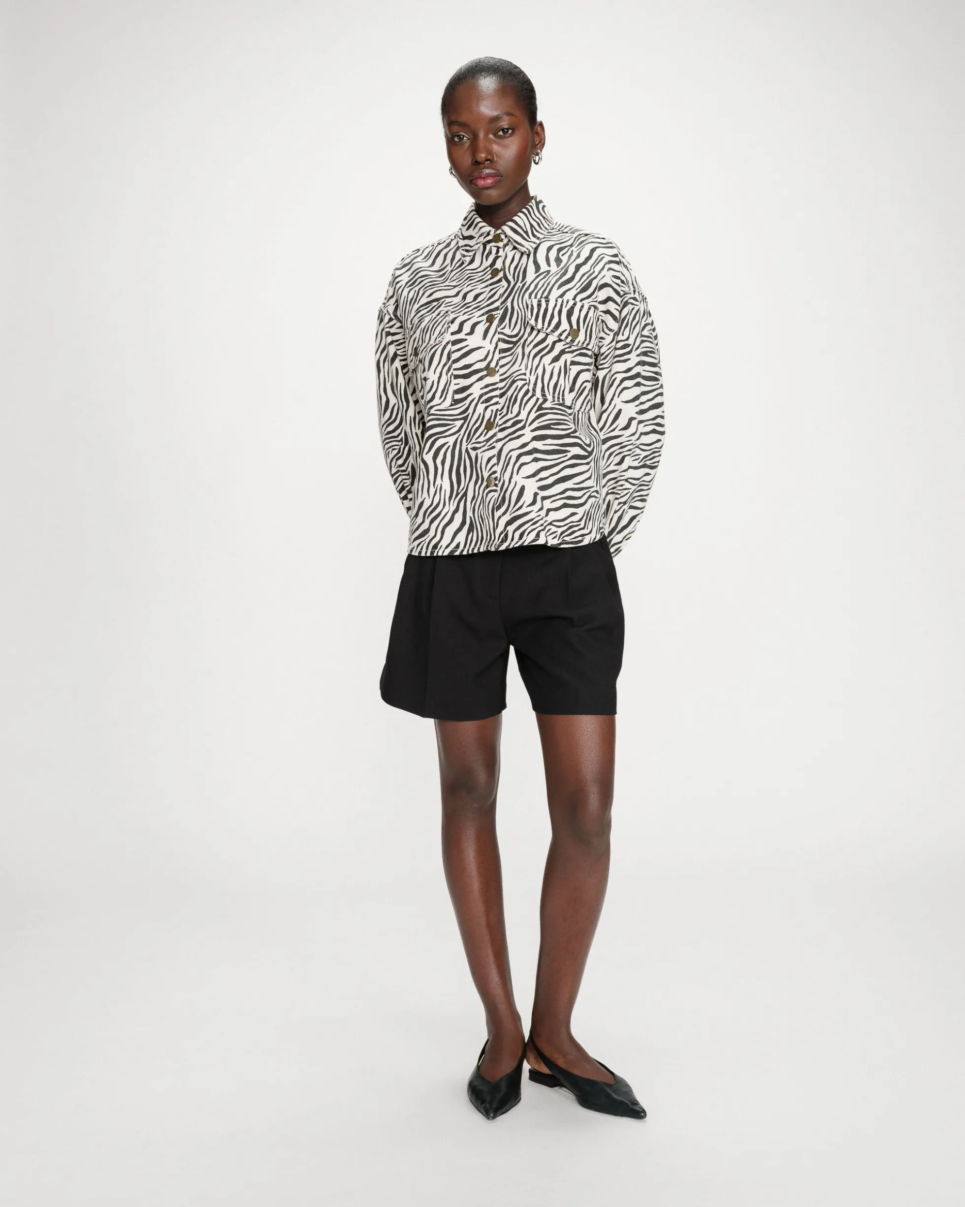 Veste chemise oversize en coton imprimé zebre Vana