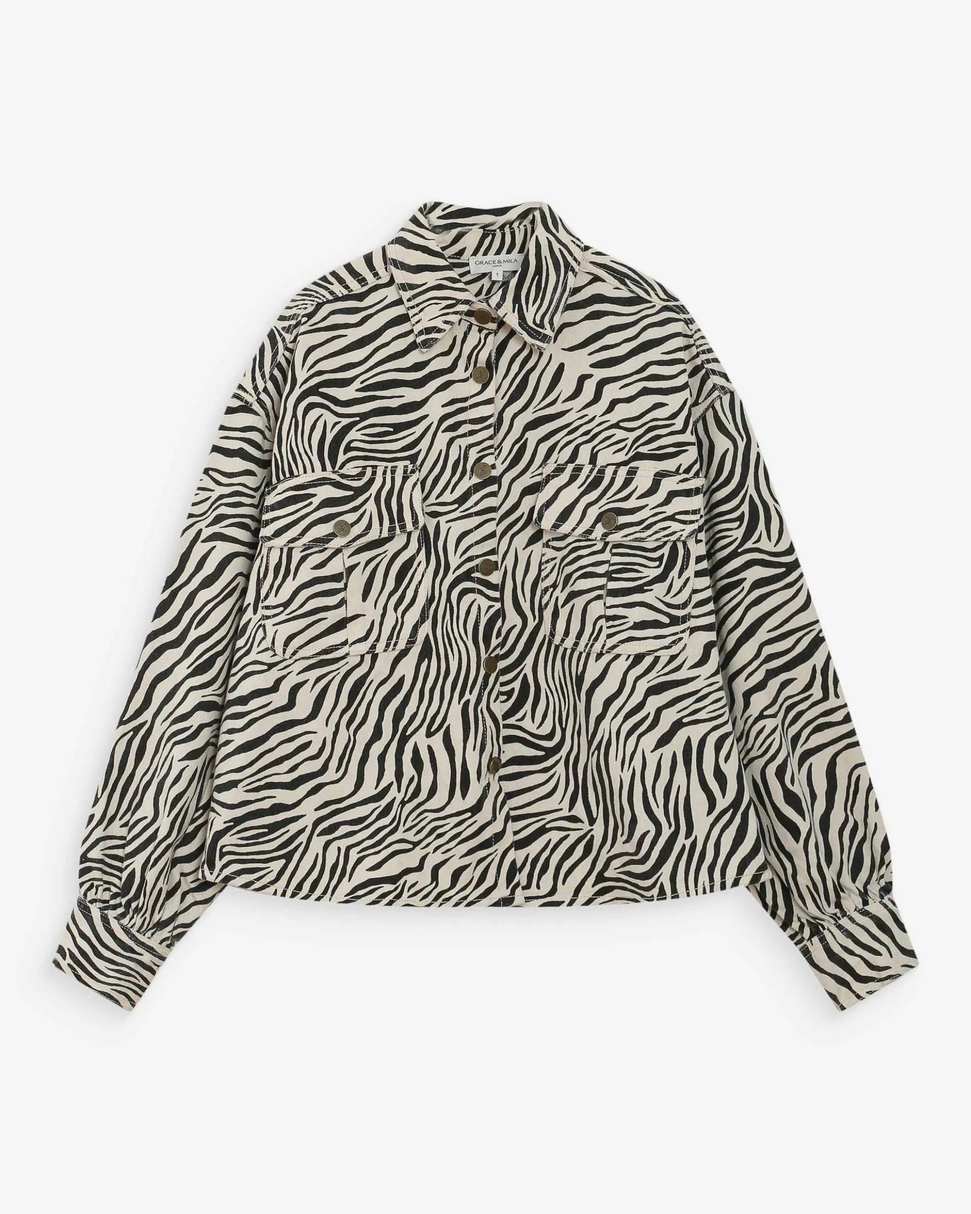 Veste chemise oversize en coton imprimé zebre Vana