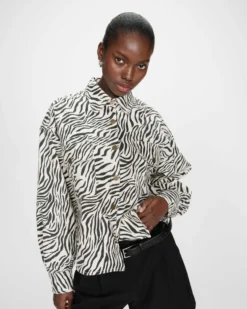Veste chemise oversize en coton imprimé zebre Vana