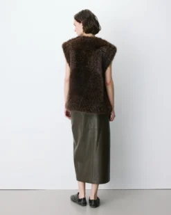 Veste droite sans manches en fausse fourrure chocolat Aelio