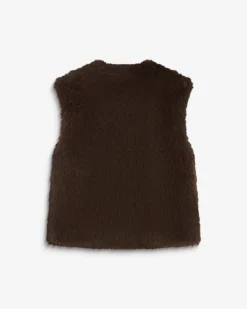 Veste droite sans manches en fausse fourrure chocolat Aelio