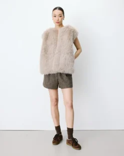 Veste droite sans manches en fausse fourrure grege Aelio