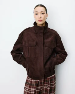 Veste oversize suédine col montant chocolat Arielle