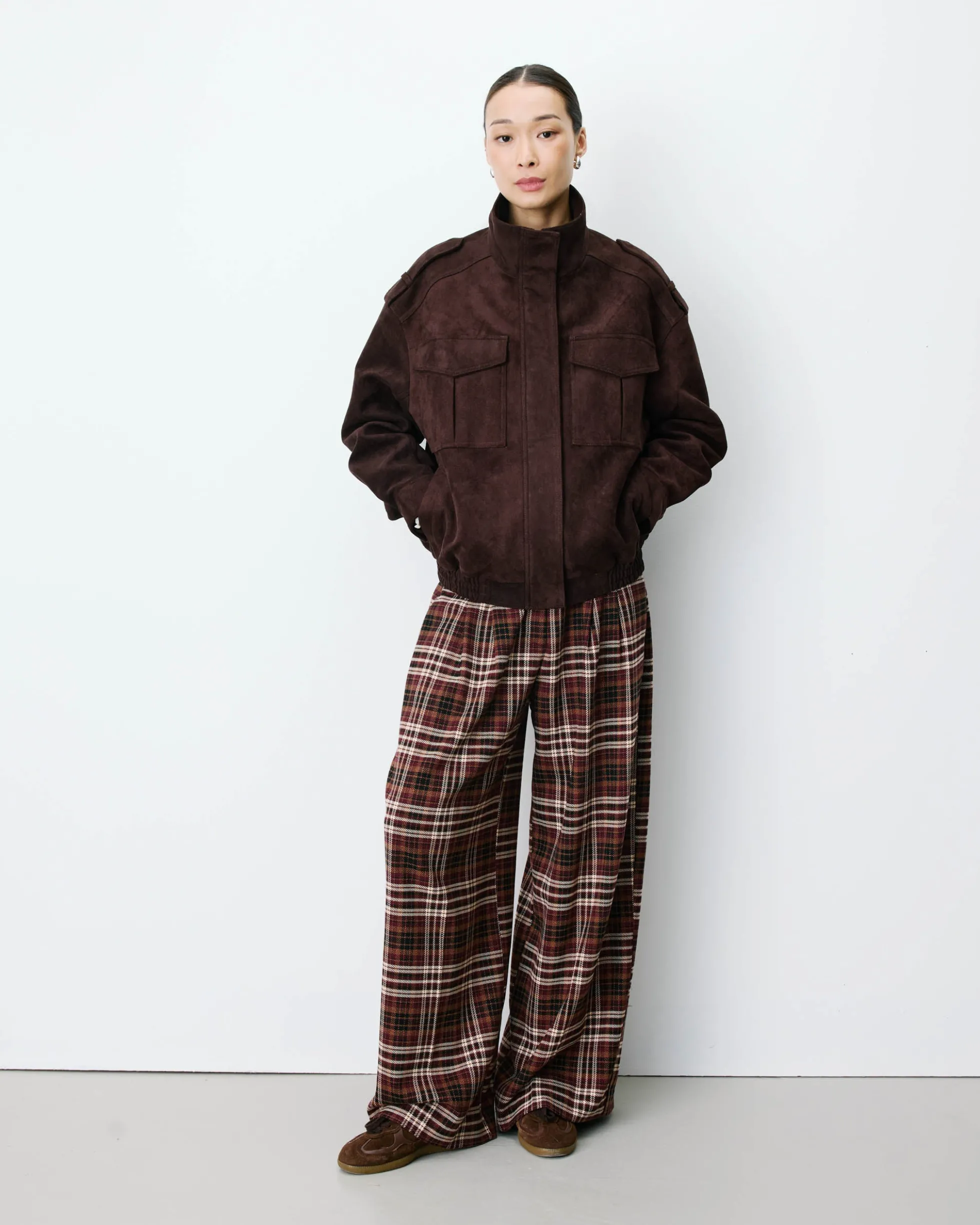 Veste oversize suédine col montant chocolat Arielle