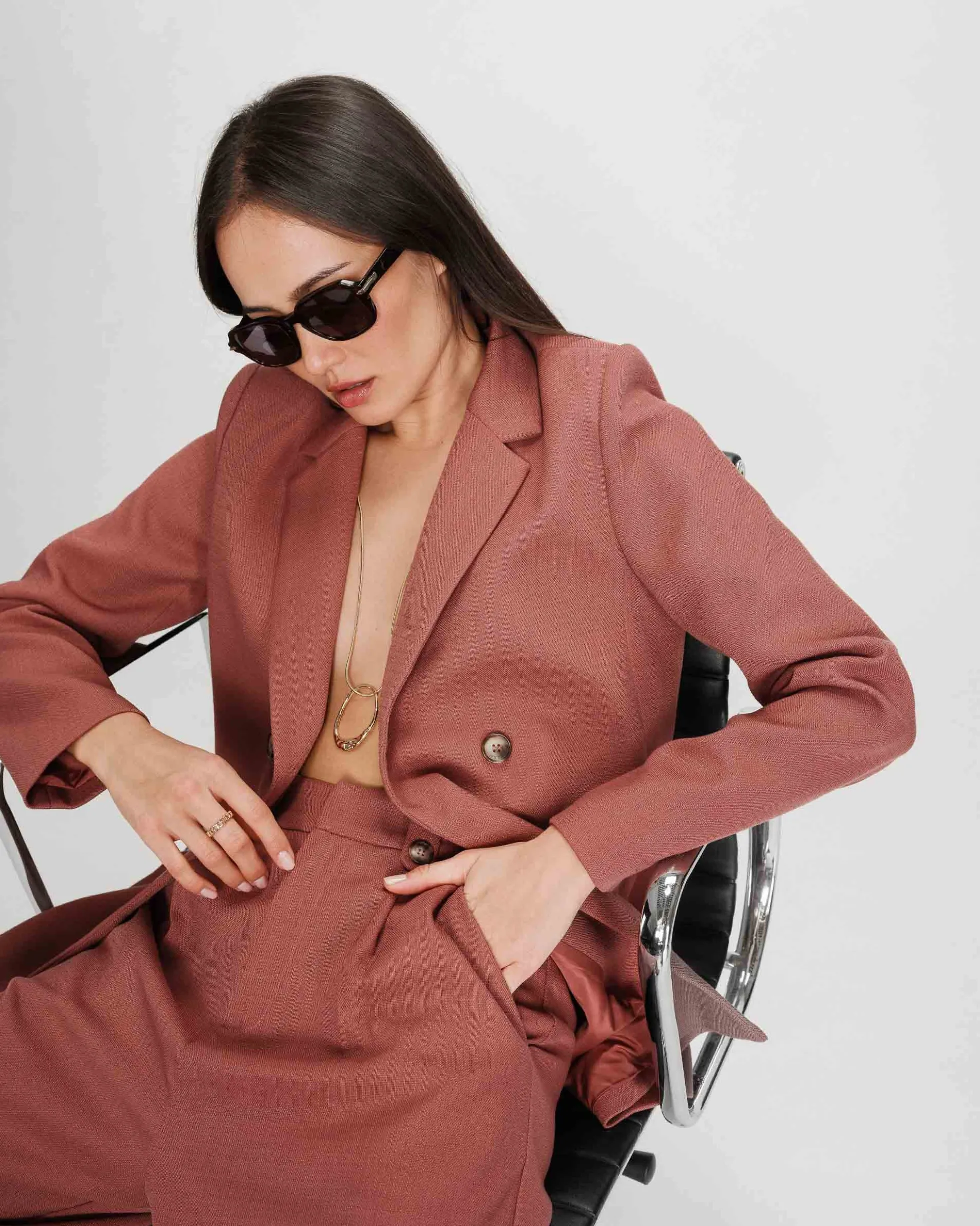Veste tailleur à double boutonnage terracotta Parfaite